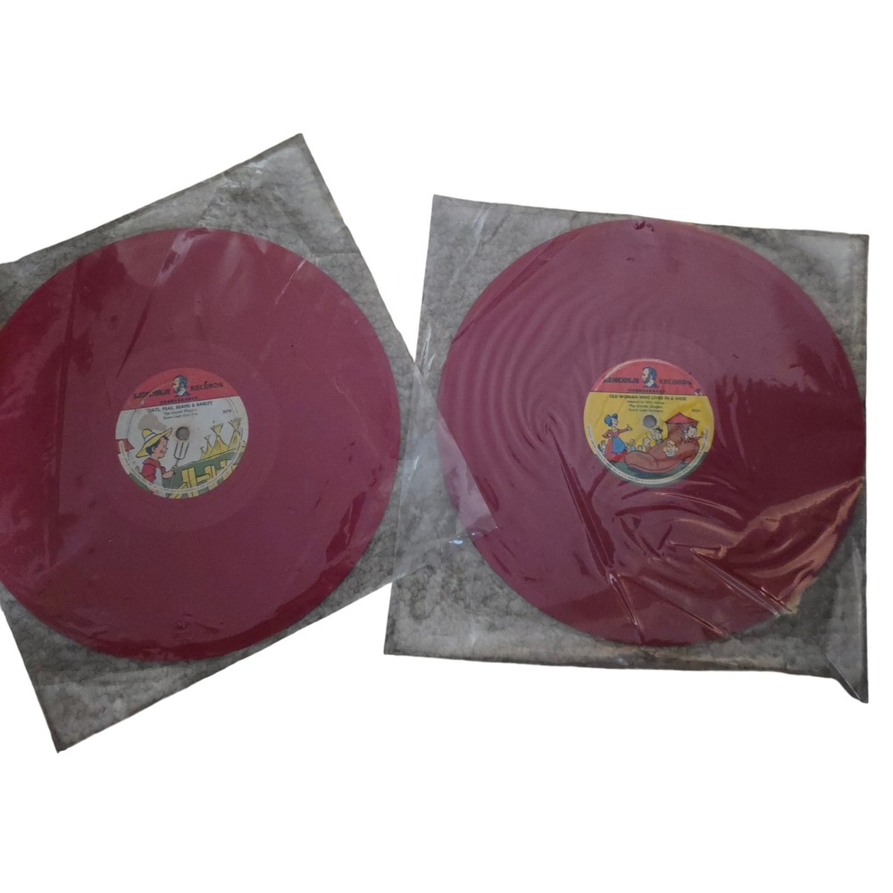 Vintage Lincoln Records Unbreakable Childrens Records Red Vinyl Set‎ of 2